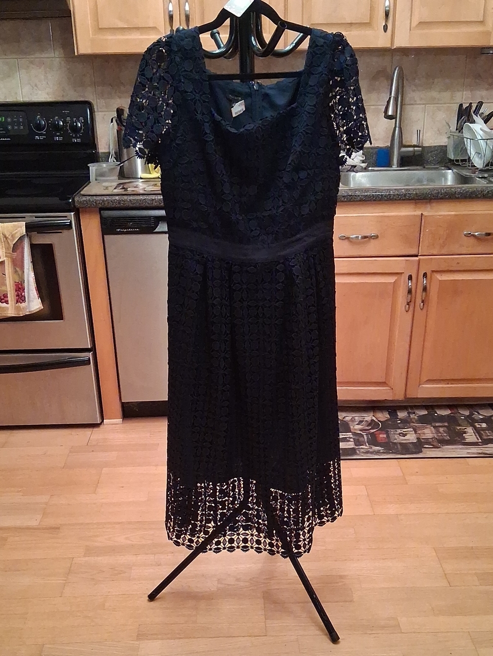Talbots Navy Lace Midi Dress with Short Sleeves